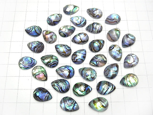 Abalone Shell x Crystal AAA- Pear shape Faceted Cabochon 14x10mm 3pcs