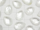 White Shell x Crystal AAA- Pear shape Faceted Cabochon 14x10mm 3pcs