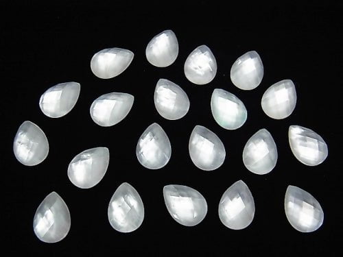 3pcs $11.79! White Shell x Crystal AAA 'Pear shape Faceted Cabochon 14 x 10 mm 3 pcs