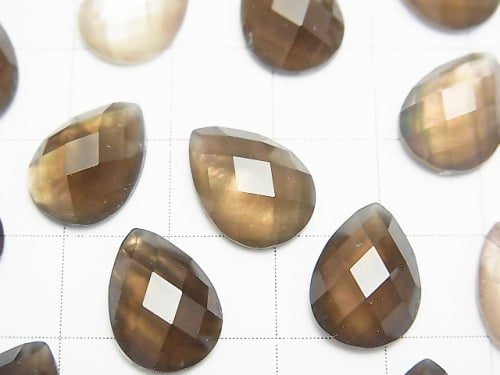 3pcs $11.79! White Shell xSmoky Crystal Quartz AAA Pear shape Faceted Cabochon 14 x 10 mm 3 pcs