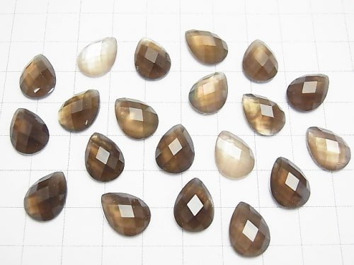 3pcs $11.79! White Shell xSmoky Crystal Quartz AAA Pear shape Faceted Cabochon 14 x 10 mm 3 pcs