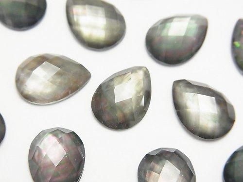 Coque noire x Quartz cristal AAA- Cabochon facetté en forme de poire 14x10mm 3pcs