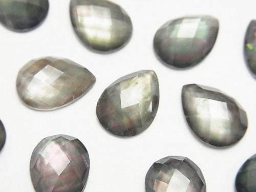 Black Shell x Crystal AAA- Pear Shape Faceted Cabochon 14x10mm 3pcs