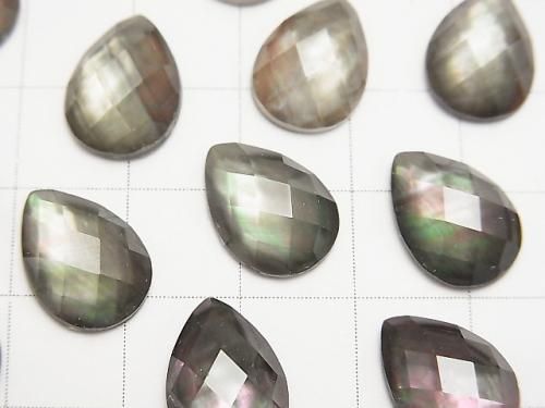 Coque noire x Quartz cristal AAA- Cabochon facetté en forme de poire 14x10mm 3pcs