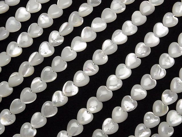 [Video] High Quality White Shell (Silver-lip Oyster)AAA Vertical Hole Heart 8x8x4mm 1/4 or 1strand beads (aprx.15inch/38cm)