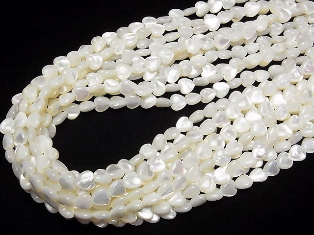 [Video] High Quality White Shell (Silver-lip Oyster)AAA Vertical Hole Heart 8x8x4mm 1/4 or 1strand beads (aprx.15inch/38cm)
