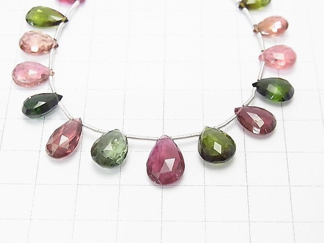 [Video] [One of a kind] High Quality Multicolor Tourmaline AAA Pear shape Faceted Briolette 1strand beads (aprx.6inch / 16cm) NO.43