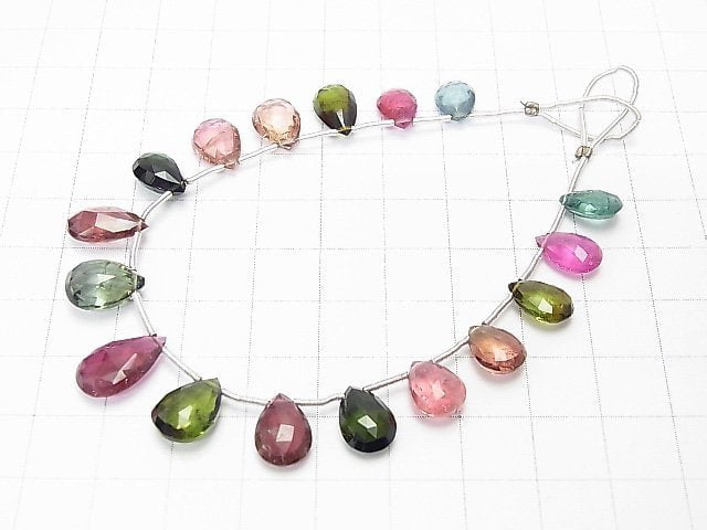 [Video] [One of a kind] High Quality Multicolor Tourmaline AAA Pear shape Faceted Briolette 1strand beads (aprx.6inch / 16cm) NO.43