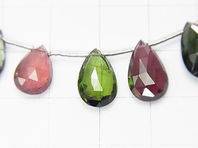 [Video] [One of a kind] High Quality Multicolor Tourmaline AAA Pear shape Faceted Briolette 1strand beads (aprx.6inch / 16cm) NO.44