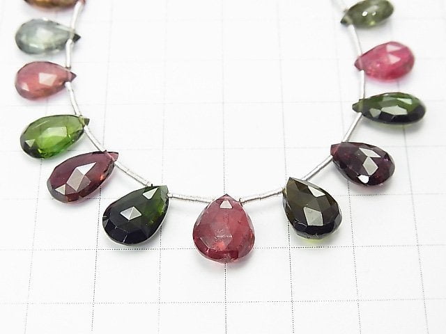 [Video] [One of a kind] High Quality Multicolor Tourmaline AAA Pear shape Faceted Briolette 1strand beads (aprx.6inch / 16cm) NO.44