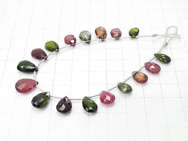 [Video] [One of a kind] High Quality Multicolor Tourmaline AAA Pear shape Faceted Briolette 1strand beads (aprx.6inch / 16cm) NO.44