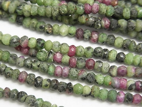 1strand $11.79! Ruby in Zoisite Small Size Faceted Button Roundel 3-4 mm 1strand beads (aprx.13inch / 32cm)