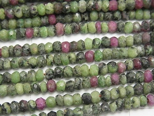 1strand $11.79! Ruby in Zoisite Small Size Faceted Button Roundel 3-4 mm 1strand beads (aprx.13inch / 32cm)