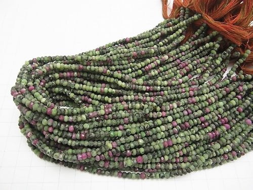 1strand $11.79! Ruby in Zoisite Small Size Faceted Button Roundel 3-4 mm 1strand beads (aprx.13inch / 32cm)