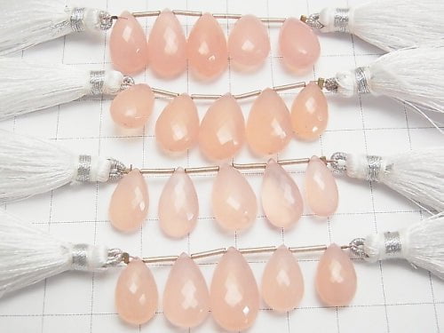 [Video] MicroCut! High Quality Pink Chalcedony AAA Pear shape Faceted Briolette 1strand (5pcs)