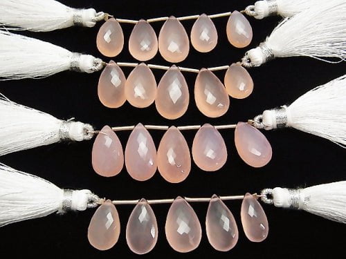 [Video] MicroCut! High Quality Pink Chalcedony AAA Pear shape Faceted Briolette 1strand (5pcs)