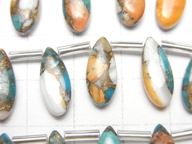 [Video] Oyster Copper Turquoise Pear shape (Smooth) 15x6mm half or 1strand (8pcs )