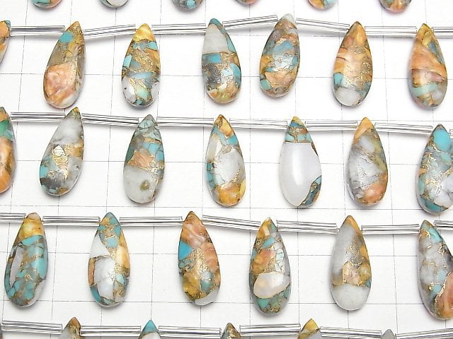 [Video] Oyster Copper Turquoise Pear shape (Smooth) 20x8mm half or 1strand (8pcs )