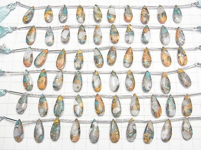 [Video] Oyster Copper Turquoise Pear shape (Smooth) 20x8mm half or 1strand (8pcs )