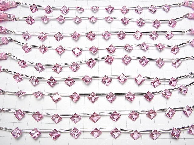 [Video]High Quality Pink Topaz AAA Diamond Princess Cut 8x8mm 1strand (8pcs )