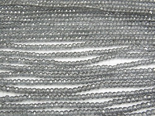 Silver flash crystal Faceted Button Roundel 4 x 4 x 3 mm half or 1 strand beads (aprx.15 inch / 38 cm)