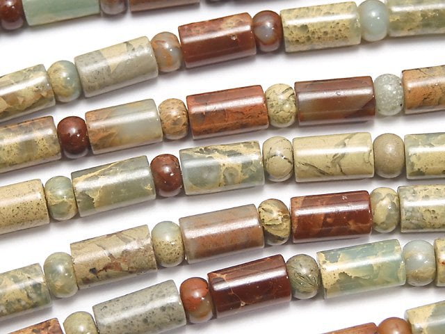 Impression Jasper, Roundel, Tube Gemstone Beads