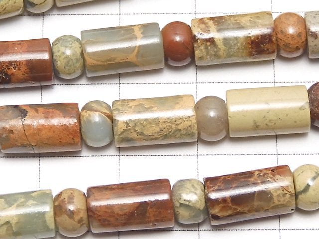 [Video] Impression Jasper Rondelle & Tube 1strand beads (aprx.15inch/38cm)