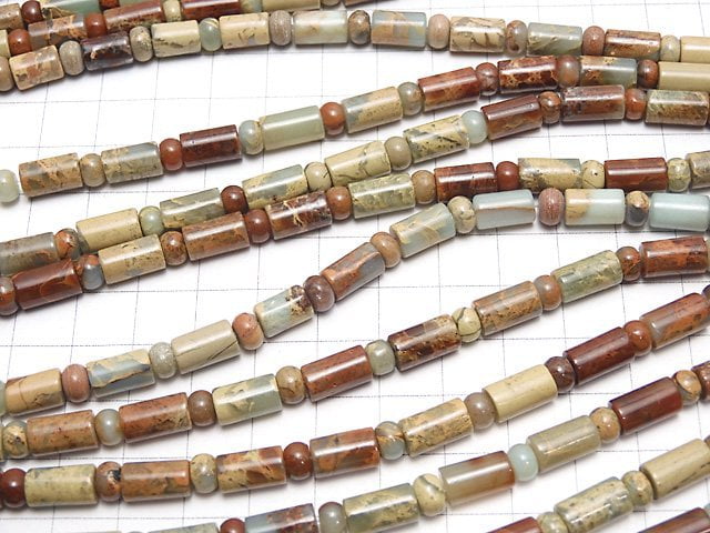 [Video] Impression Jasper Rondelle & Tube 1strand beads (aprx.15inch/38cm)