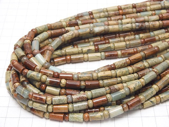[Video] Impression Jasper Rondelle & Tube 1strand beads (aprx.15inch/38cm)