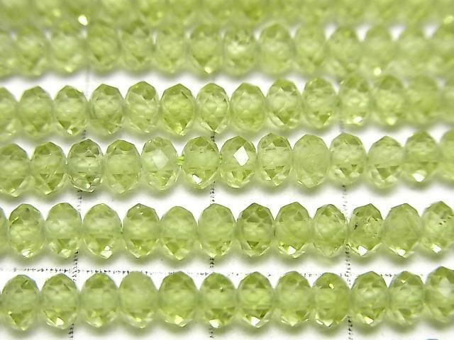 [Video]High Quality! Peridot AAA Faceted Button Rondelle 4x4x2.5mm half or 1strand beads (aprx.15inch/37cm)