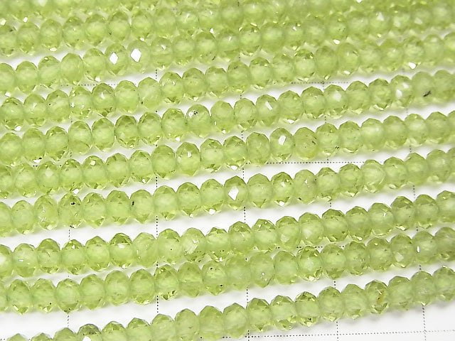 [Video]High Quality! Peridot AAA Faceted Button Roundel 4x4x2.5mm 1strand beads (aprx.15inch/37cm)