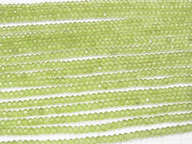 [Video]High Quality! Peridot AAA Faceted Button Roundel 4x4x2.5mm 1strand beads (aprx.15inch/37cm)