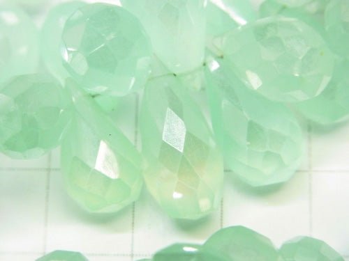 High Quality Pastel Green Color Chalcedony AAA Drop Faceted Briolette Coating 1/4 or 1strand beads (aprx.7inch / 18 cm)