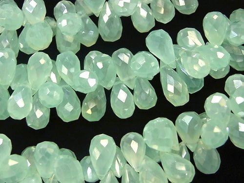 High Quality Pastel Green Color Chalcedony AAA Drop Faceted Briolette Coating 1/4 or 1strand beads (aprx.7inch / 18 cm)