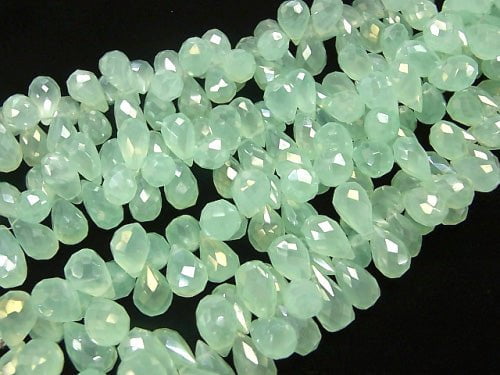 High Quality Pastel Green Color Chalcedony AAA Drop Faceted Briolette Coating 1/4 or 1strand beads (aprx.7inch / 18 cm)