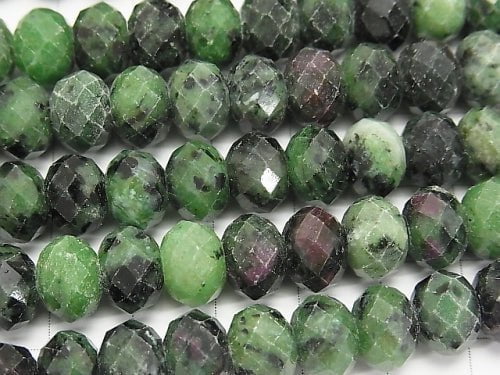 [Video] High Quality! Ruby in Zoisite Faceted Button Roundel 10 x 10 x 7 mm half or 1 strand beads (aprx.15 inch / 38 cm)