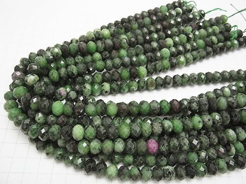 [Video] High Quality! Ruby in Zoisite Faceted Button Rondelle 10 x 10 x 7 mm half or 1 strand beads (aprx.15 inch / 38 cm)