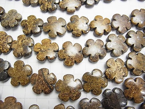 Bronzite Flower 20 x 20 mm half or 1 strand beads (aprx.15 inch / 36 cm)