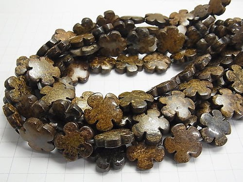 Bronzite Flower 20 x 20 mm half or 1 strand beads (aprx.15 inch / 36 cm)