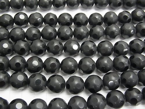 Onyx polka dot Faceted Round 14 mm half or 1 strand beads (aprx.15 inch / 36 cm)