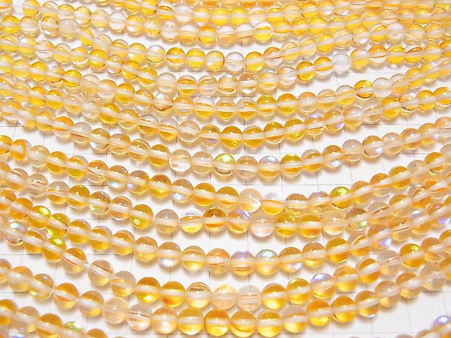 [Video]Yellow Luna Flash Round 6mm 1strand beads (aprx.15inch/36cm)