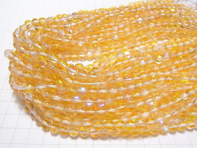 [Video]Yellow Luna Flash Round 6mm 1strand beads (aprx.15inch/36cm)