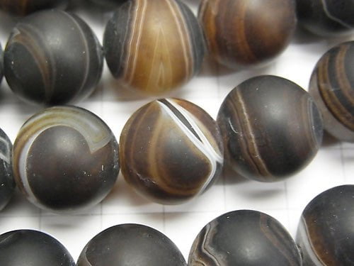 Frost Brown Stripe Agate Round 16 mm half or 1 strand beads (aprx. 14 inch / 35 cm)