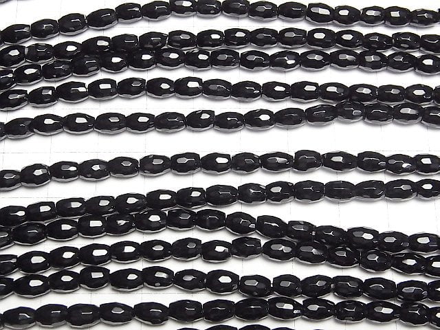 [Video]Onyx Faceted Rice 6x4x4mm half or 1strand beads (aprx.15inch/36cm)