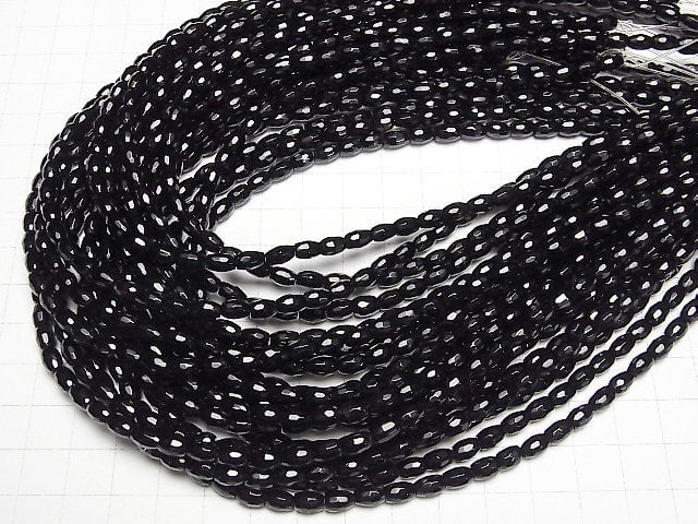 [Video]Onyx Faceted Rice 6x4x4mm half or 1strand beads (aprx.15inch/36cm)