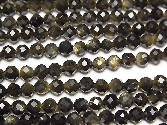 1strand $5.79! High Quality! Golden Sheen Obsidian AAA 32 Faceted Round 4 mm 1strand beads (aprx.15 inch / 38 cm)