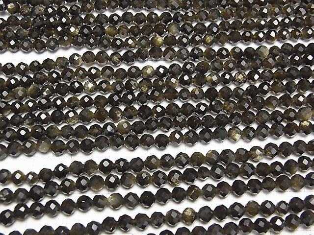 1strand $5.79! High Quality! Golden Sheen Obsidian AAA 32 Faceted Round 4 mm 1strand beads (aprx.15 inch / 38 cm)