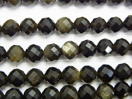 1strand $8.79! High Quality! Golden Sheen Obsidian AAA 64Faceted Round 6mm 1strand beads (aprx.15inch / 38cm)