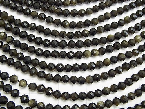 1strand $8.79! High Quality! Golden Sheen Obsidian AAA 64Faceted Round 6mm 1strand beads (aprx.15inch / 38cm)