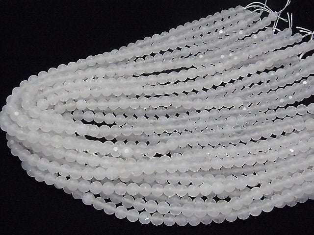 [Video] White Chalcedony polka dot Faceted Round 6mm 1strand beads (aprx.15inch / 37cm)